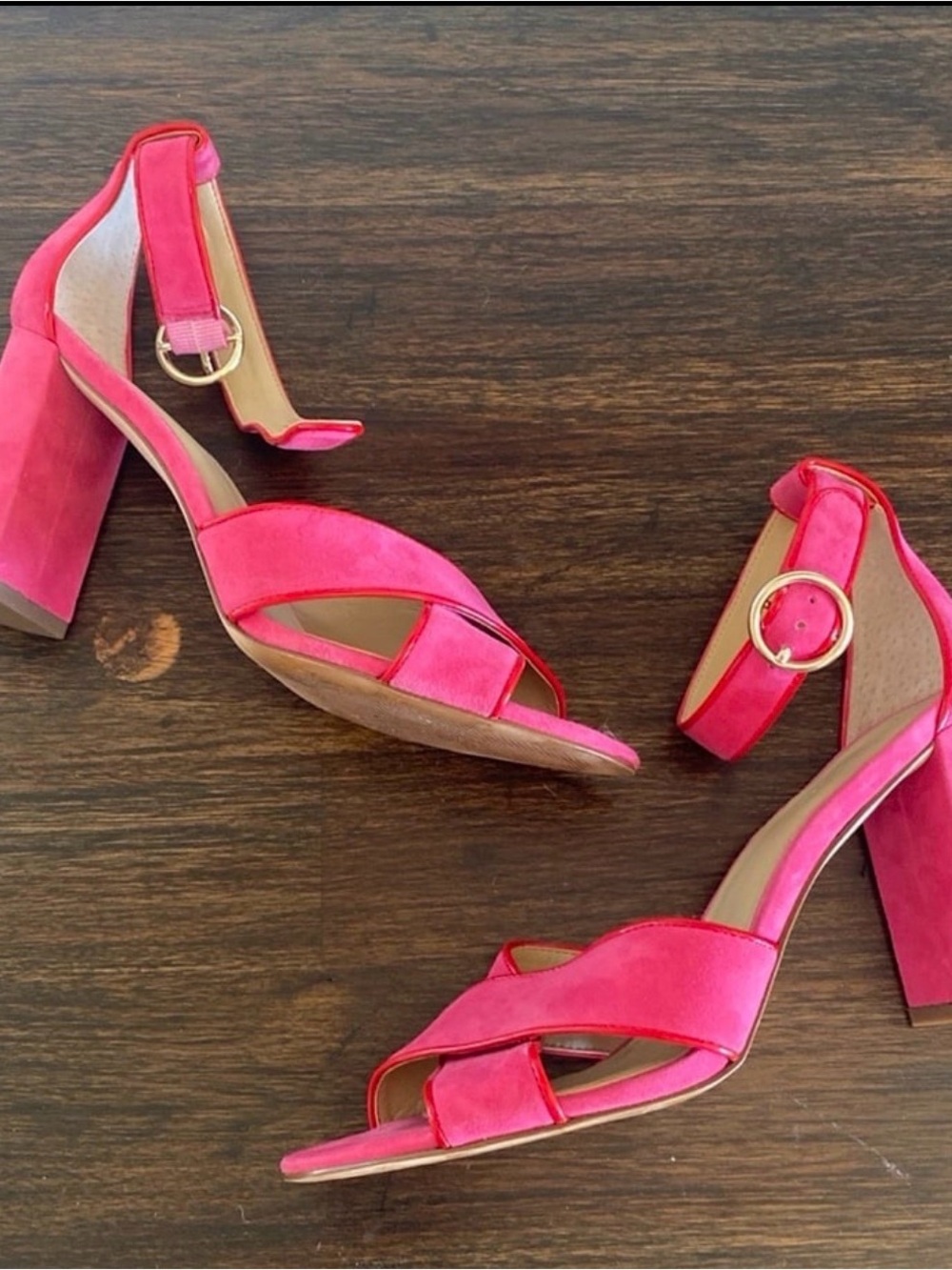 Ann Taylor Hot Pink Block Heel Sandals with Ankle Strap